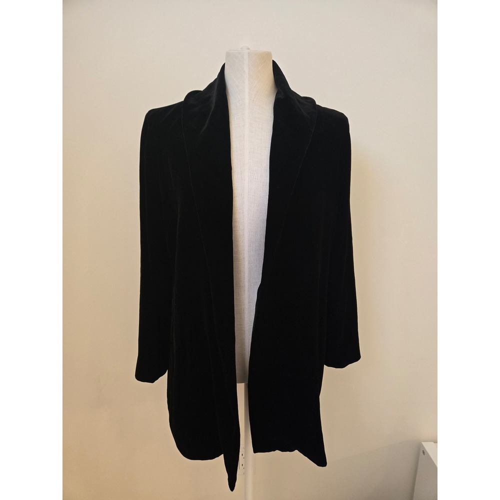 Eileen Fisher Black Velvet Draped Open Blazer Jacket Silk‎ Blend S